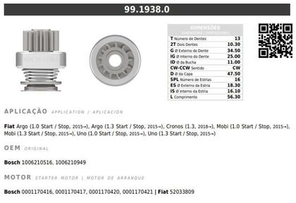 Imagem de Bendix Impulsor De Partida Bzm 1938 Fiat 13 Dentes Único