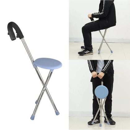 Imagem de Bengala Banco Banqueta Cadeira Assento Dobravel Ortopedico