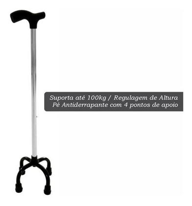 Imagem de Bengala Bastão 4 Pontas Alumínio Adulto Idoso Regulável 100kg