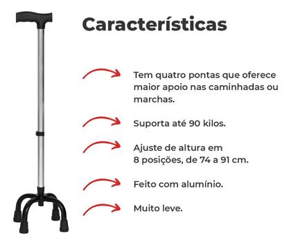 Imagem de Bengala Bastão 4 Pontas Em Alumínio Regulável