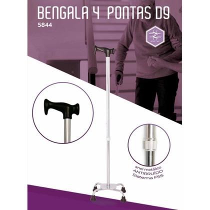 Imagem de Bengala Bastão C/ Regulagem 4 Pontas Idoso Alumínio Leve Ortopedica Altura Regulavel
