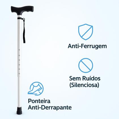 Imagem de Bengala Bastão C/ Regulagem Tipo T Idoso Alumínio Leve Ortopedica Altura Regulavel