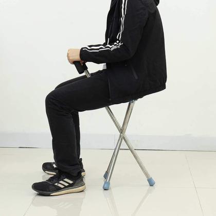 Imagem de Bengala Cadeira Banco Banqueta 2 Em 1 Ortopedico Assento Dobravel Alça Confortavel Idoso Fila Descanso Feira