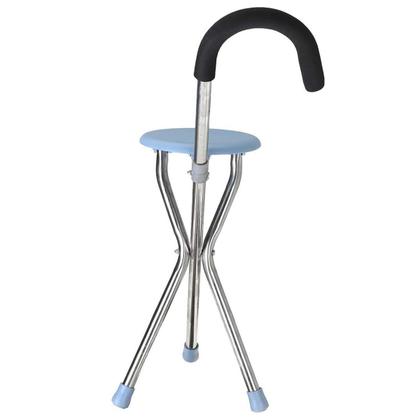 Imagem de Bengala Cadeira Banco Banqueta 2 Em 1 Ortopedico Assento Dobravel Alça Confortavel Idoso Fila Descanso Feira