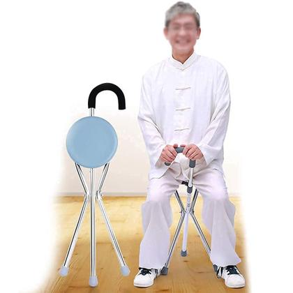 Imagem de Bengala Cadeira Banco Banqueta 2 Em 1 Suporte Ortopedico Assento Dobravel Descanso Idoso Fila de Espera Feira