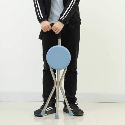 Imagem de Bengala Cadeira Banco Banqueta 2 Em 1 Suporte Ortopedico Assento Dobravel Descanso Idoso Fila de Espera Feira