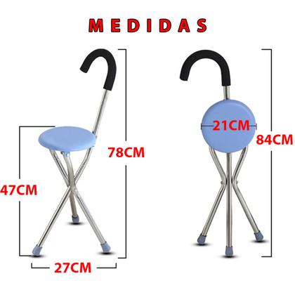 Imagem de Bengala Cadeira Banco Banqueta 2 Em 1 Suporte Ortopedico Assento Dobravel Idoso Fila Espera Descanso Feira