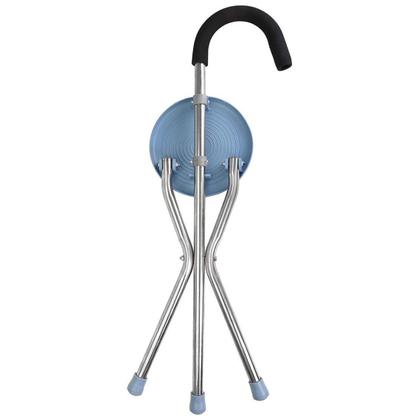 Imagem de Bengala Cadeira Banco Banqueta 2 Em 1 Suporte Ortopedico Assento Dobravel Idoso Fila Espera Descanso Feira