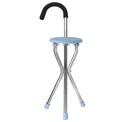 Imagem de Bengala Cadeira Banco Banqueta 2 Em 1 Suporte Ortopedico Assento Dobravel Idoso Fila Espera Descanso Feira