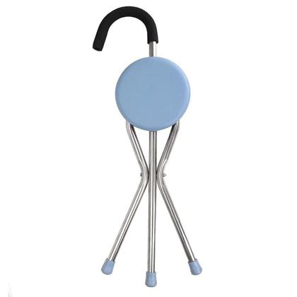 Imagem de Bengala Cadeira Banco Banqueta 2 Em 1 Suporte Ortopedico Assento Dobravel Idoso Fila Espera Descanso Feira