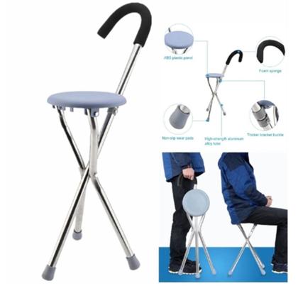Imagem de Bengala com banco assento em aluminio para caminhada dobravel para idosos