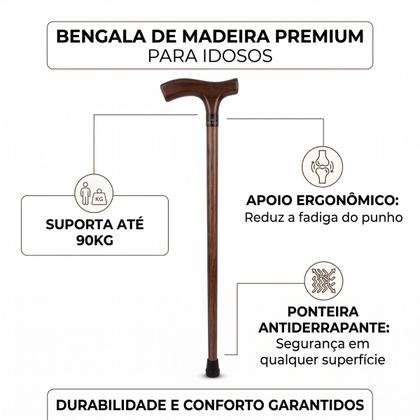 Imagem de Bengala De Madeira Imbuia Base Antiderrapante Indaia .
