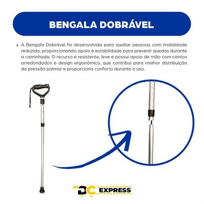 Imagem de Bengala Dobrável Ergonômica Preto Ajustável Alumínio Mecur