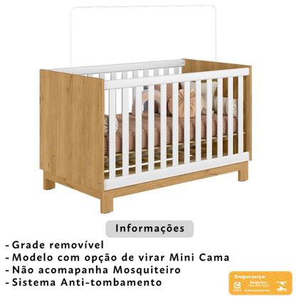 Imagem de Berço 2 em 1 Americano Slim Vira Cama Com Colchão e Grade Removível Quarto de Bebe