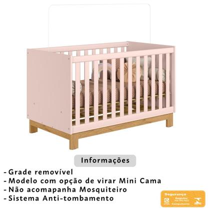Imagem de Berço 2 em 1 Americano Slim Vira Cama Com Colchão e Grade Removível Quarto de Bebe