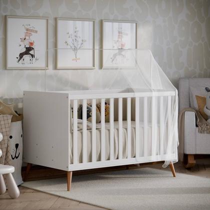 Imagem de Berço 2 em 1 Vira Cama Americano Estilo Retrô Com Grade Removível e Pés Palito em Madeira