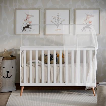 Imagem de Berço 2 em 1 Vira Cama Americano Estilo Retrô Com Grade Removível e Pés Palito em Madeira