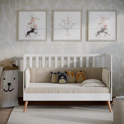 Imagem de Berço 2 em 1 Vira Cama Americano Estilo Retrô Com Grade Removível e Pés Palito em Madeira