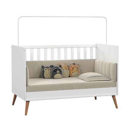 Imagem de Berço 2 em 1 Vira Cama Americano Estilo Retrô Com Grade Removível e Pés Palito em Madeira