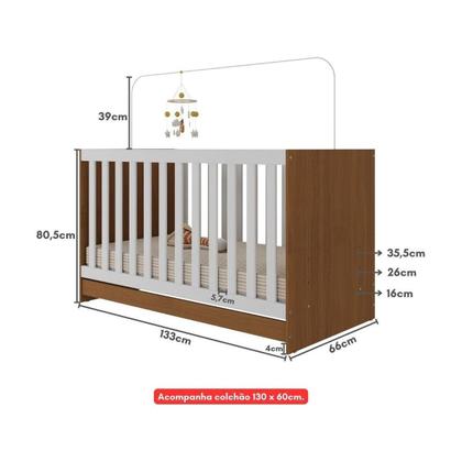 Imagem de Berço 3 em 1 com Colchão Incluso Doce de Leite Multimóveis MP4244