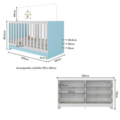 Imagem de Berço 3 em 1 com Colchão Incluso e Cômoda Doce de Leite Multimóveis MP4298