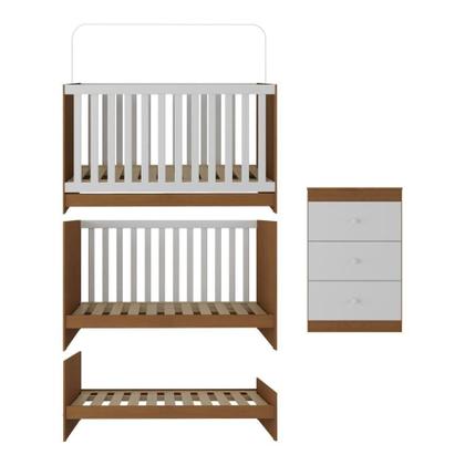 Imagem de Berço 3 Em 1 Com Cômoda 3 Gavetas E Colchão Incluso Doce De Leite Multimóveis Mp4240 Madeirado/branco