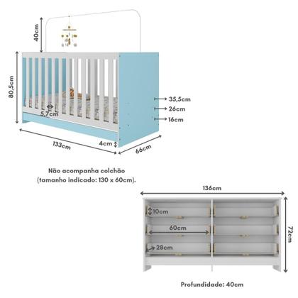 Imagem de Berço 3 em 1 para Colchão 130 x 60cm com Cômoda Doce de Leite Multimóveis MP4297