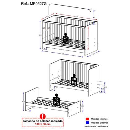 Imagem de Berço Americano 3 em 1 Bloom para Colchão 60x130cm Multimóveis  Transformável em Minicama e Sofá