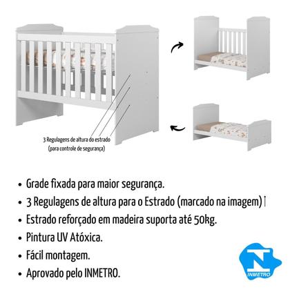 Imagem de Berço Americano 3 em 1 para Colchão 70x130cm com Grade