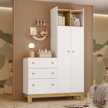 Imagem de Berço Americano 4315 Mini Cama E Guarda Roupa Com Cômoda Q Encanto Slim 4970 Branco Acetinado - Qmovi