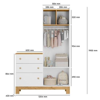 Imagem de Berço Americano 4315 Mini Cama E Guarda Roupa Com Cômoda Q Encanto Slim 4970 Branco Acetinado - Qmovi