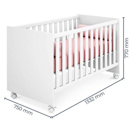 Imagem de Berço Americano c/ Rodízios Doce Sonho 100 Branco Brilho com Colchão Ortobom  Qmovi