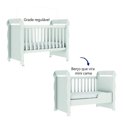 Imagem de Berço Americano Carolina Baby Mimo Mini Cama 2 em 1 Com Rodízios Para Quarto Bebê Branco