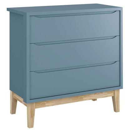 Imagem de Berço Americano Com Colchão E Cômoda Gaveteiro Classic Azul Pés Madeira Natural - Reller