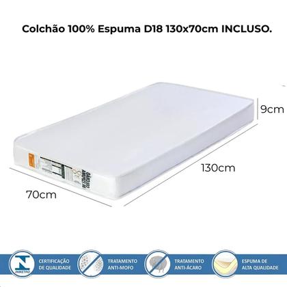 Imagem de Berço Americano Com Colchão Incluso D18 70x130cm, Multifuncional 3 Em 1 Mini Cama