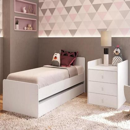 Imagem de Berço Americano Completa Móveis Branco Multifuncional Vira Cama com Cama Auxiliar Trocador e 3 Gavetas