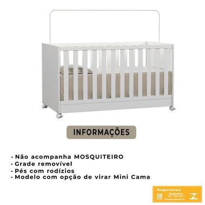 Imagem de Berço Americano Doce Sonho Vira Mini Cama Com Rodinhas Branco