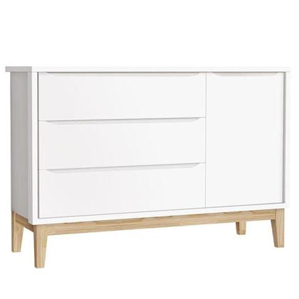 Imagem de Berço Americano E Cômoda Infantil 1 Porta Classic Branco Com Pés Madeira Natural - Reller