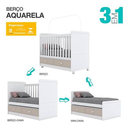 Imagem de Berço Americano e Cômoda Infantil Aquarela Cristal Branco com Colchão Gazin - Henn