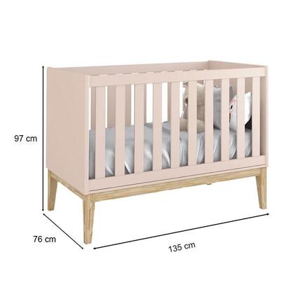 Imagem de Berço Americano e Guarda Roupa 3 Portas New Classic Rosa com Pés Madeira Natural e Colchão Gazin  Reller