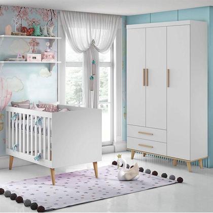 Imagem de Berço Americano E Guarda Roupa Infantil Ludmila Branco Bétula Com Colchão Gazin - Carolina