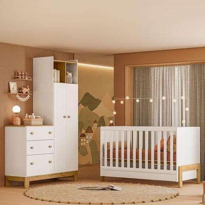 Imagem de Berço Americano Mini Cama 4300 Fantasia e Guarda Roupa com Cômoda 4970 Q Encanto Slim Branco Acetinado com Colchão Tend Tudo  Qmovi