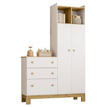 Imagem de Berço Americano Mini Cama 4315 e Guarda Roupa com Cômoda 4970 Q Encanto Slim Branco Acetinado com Colchão Ortobom  Qmovi