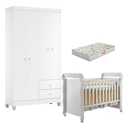 Imagem de Berço Americano Mirelle com Colchão Gazin e Guarda Roupa Ternura Baby 4 Portas Branco Flex - Incorplac