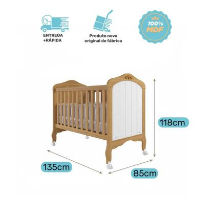 Imagem de Berço Americano que Vira Cama Harmonia com Capitone Nature/Branco - Permóbili Baby 100% MDF