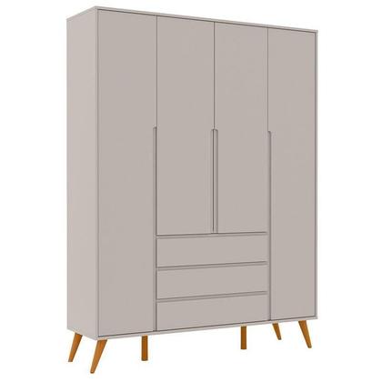 Imagem de Berço Americano Retrô Gold e Guarda Roupa 4 Portas Retrô Clean Cinza Soft Eco Wood com Colchão Ortobom  Matic