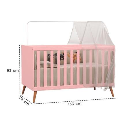 Imagem de Berço Americano Retrô Vira Mini Cama Com Grade Removível Rosa