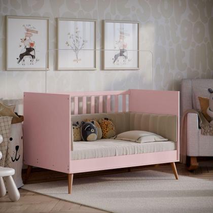 Imagem de Berço Americano Retrô Vira Mini Cama Com Grade Removível Rosa