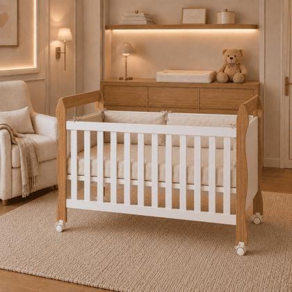 Imagem de Berço Americano Soninho 2 em 1 Vira Mini Cama Rodízios Moderno Compacto Quartos Infantil MDF Incluso Colchão AV