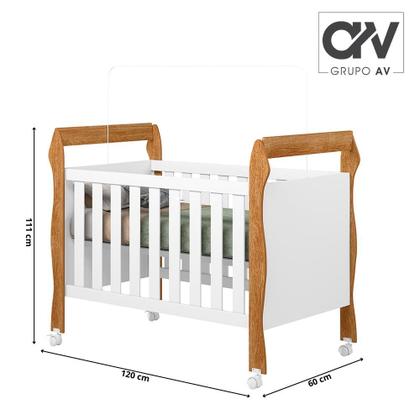 Imagem de Berço Americano Soninho 2 em 1 Vira Mini Cama Rodízios Moderno Compacto Quartos Infantil MDF Incluso Colchão AV